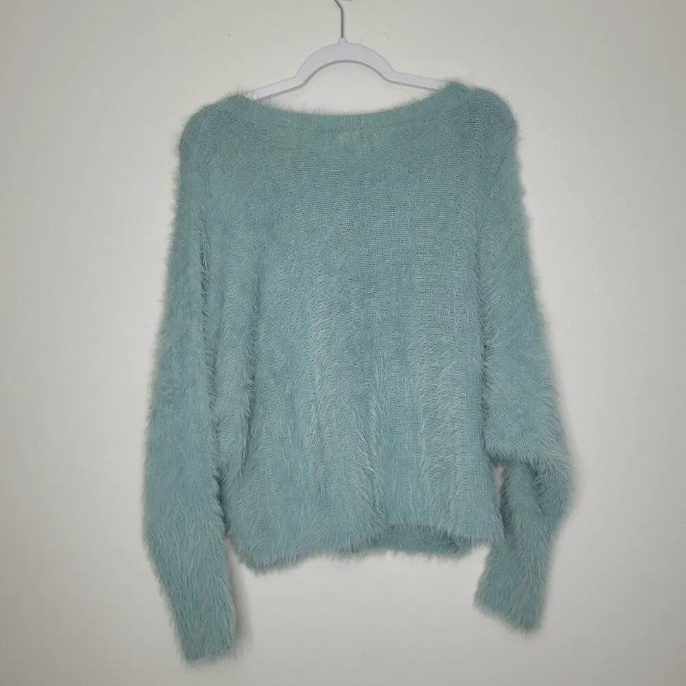 If It Were Me soft blue furry preppy clean girl feminine sweater size medium